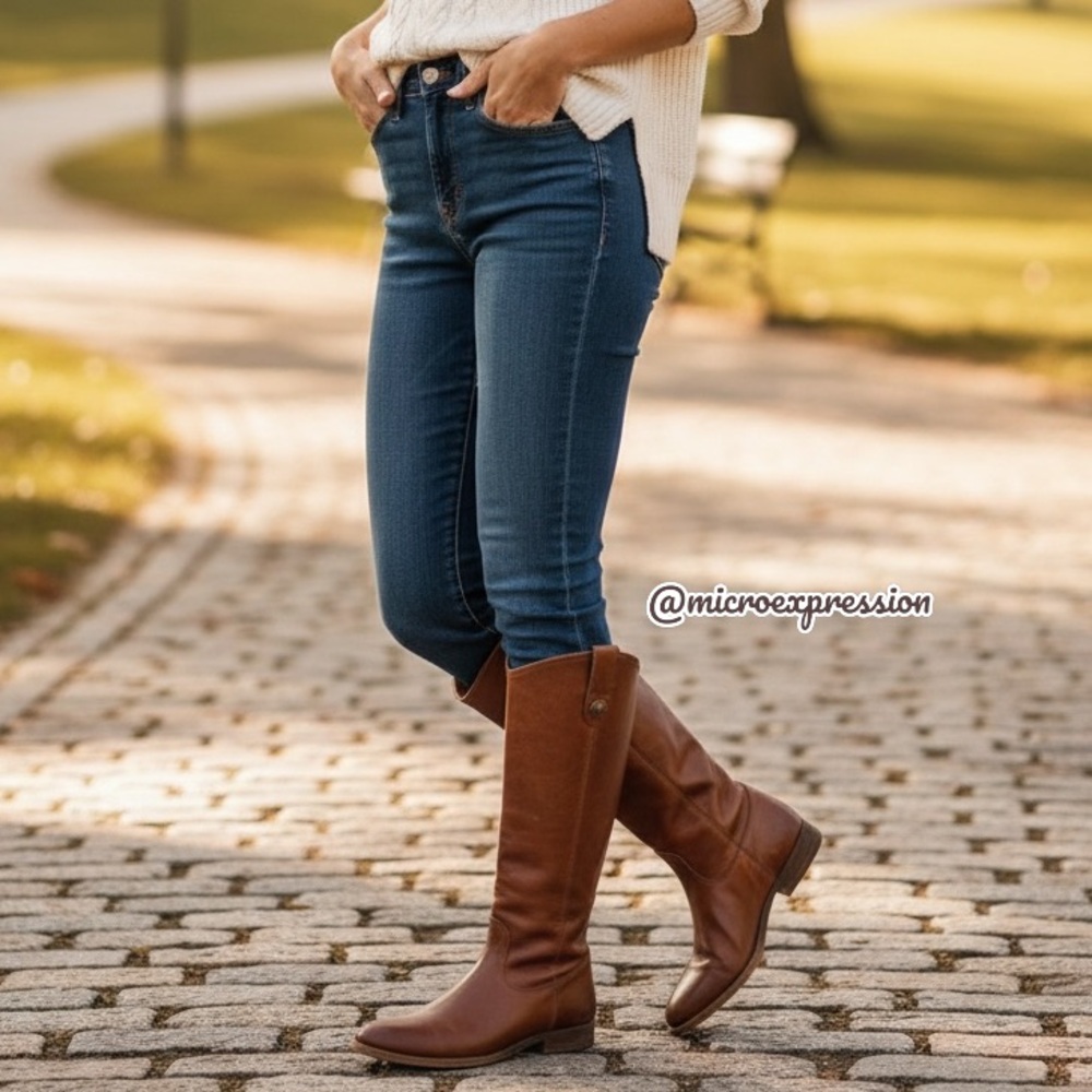 Frye Melissa Button Cognac Leather Knee High Boot